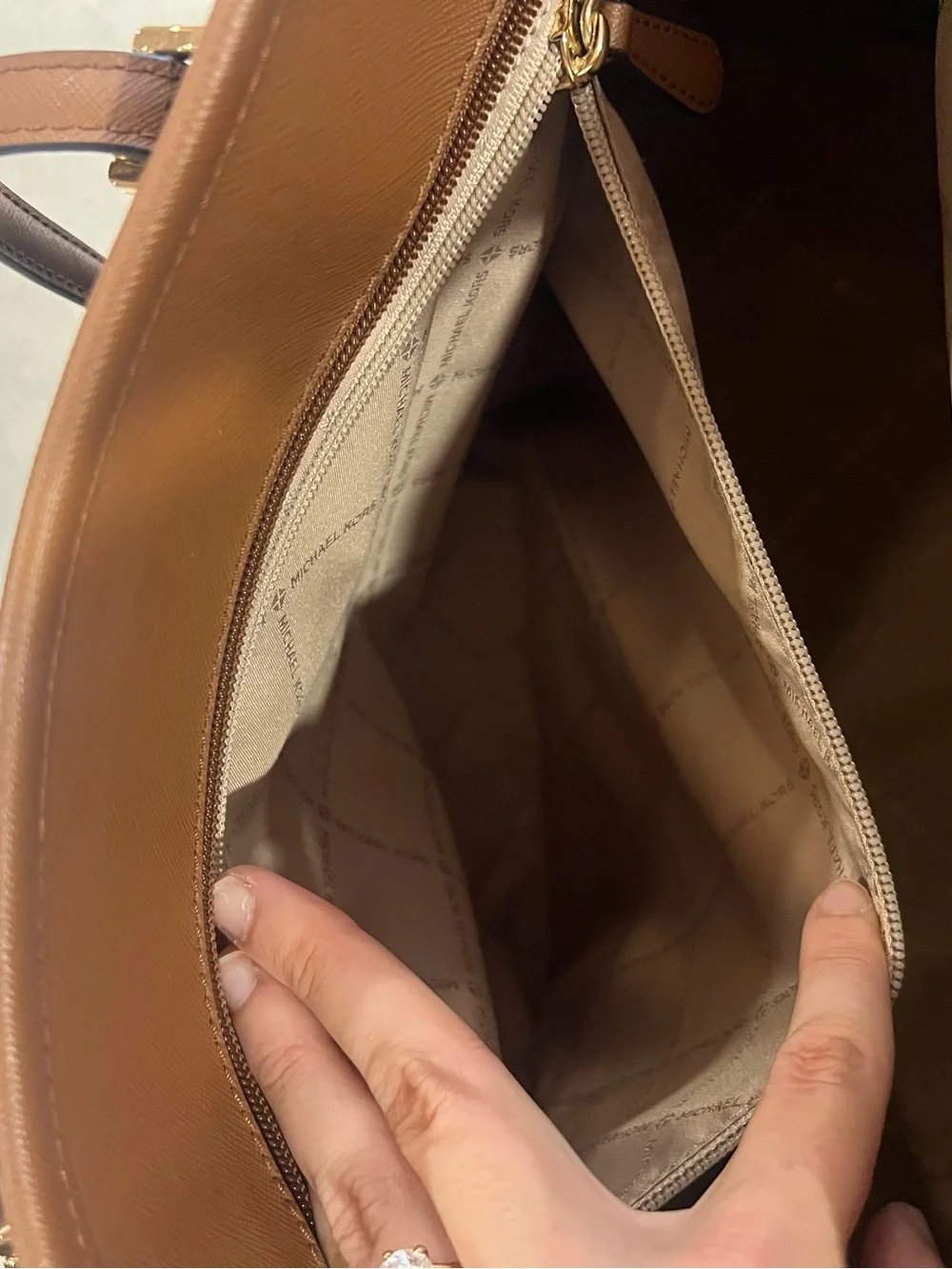 Michael Kors Brown MK Logo Tote with Gold Charm